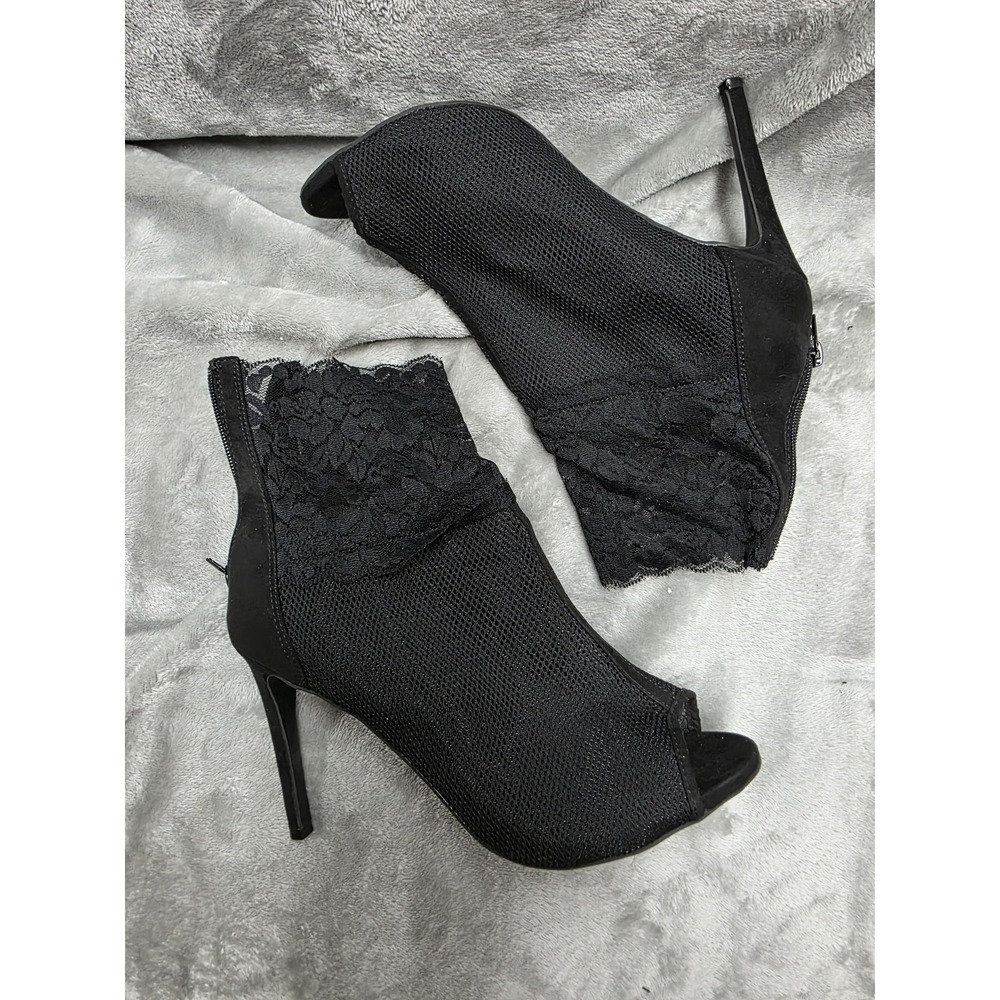 Black Lace Bootie Anne Michelle Womens Size 11 Mesh Peep Toe Whimsigoth Romantic